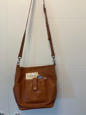 Tommy Bahama Cognac Brown Pebbled Leather Shoulder Bag